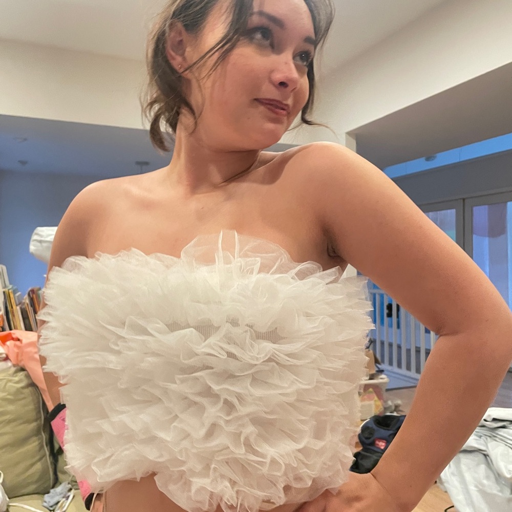 White Ruffled Strapless Top